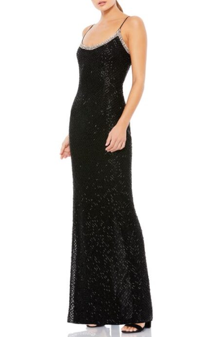  Lattice Bead Sheath Gown in Black at Nordstrom   