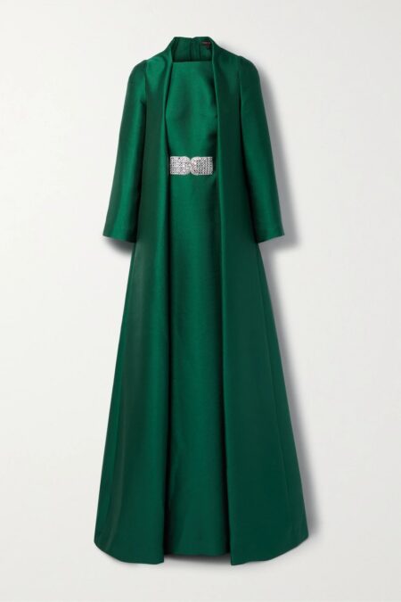   Layered Crystal-embellished Grain De Poudre Gown Green
