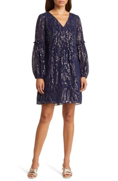 Lilly Pulitzer Cleme Long Sleeve Silk Blend Dress in True Navy at Nordstrom   