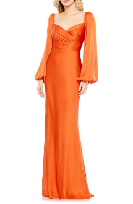  Long Sleeve Charmeuse Gown in Burnt Orange at Nordstrom   