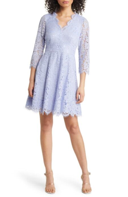 Long Sleeve Lace Fit & Flare Dress in Light Blue at Nordstrom   