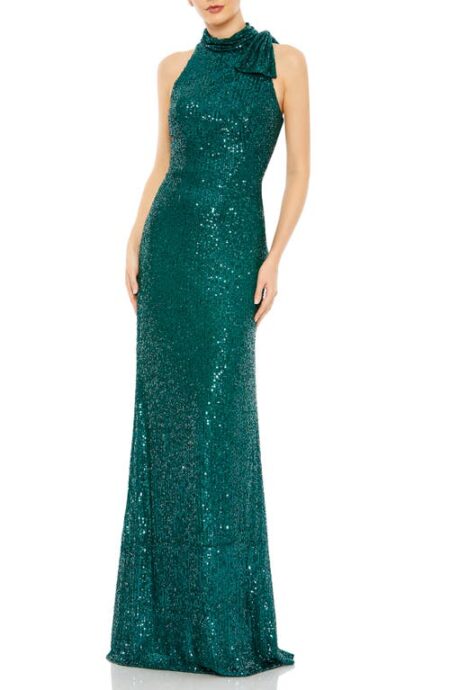  Mock Neck Sequin Sheath Gown in Teal at Nordstrom   