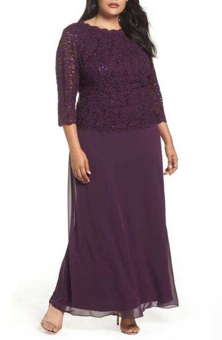  Mock Two-Piece A-Line Gown in Deep Plum at Nordstrom   W