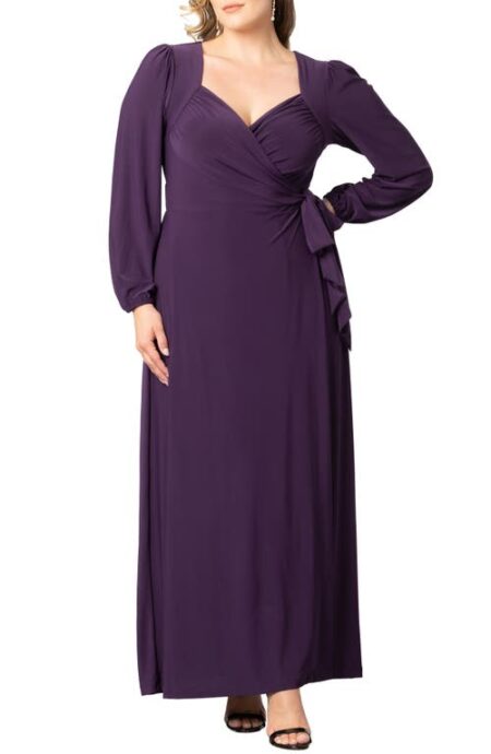  Modern Muse Long Sleeve Wrap Gown in Imperial Plum at Nordstrom   