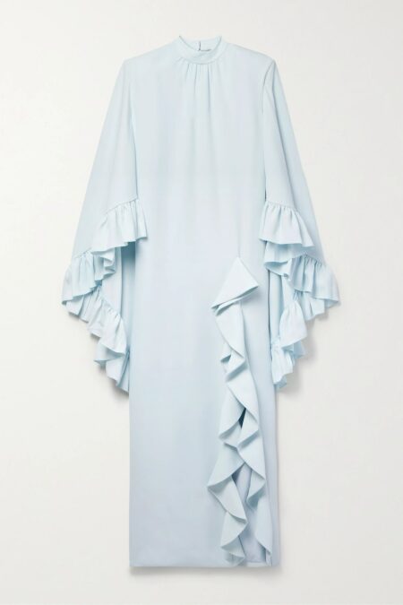   + Net Sustain Calla Cape-effect Ruffle-trimmed Stretch Recycled-crepe Gown Blue