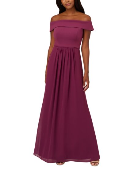  Off-The-Shoulder Chiffon Gown Cassis