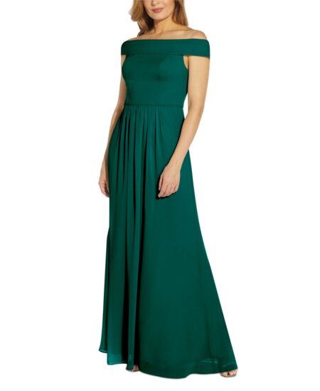  Off-The-Shoulder Chiffon Gown Hunter