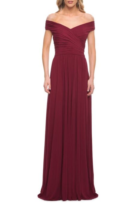  Off the Shoulder Jersey Gown in Wine at Nordstrom   