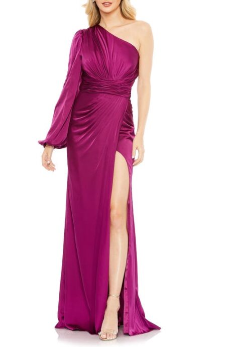  One-Shoulder Ruched Gown in Fuchsia at Nordstrom   