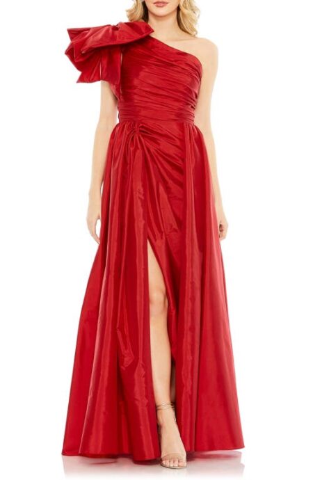  Over Bow One Shoulder A-Line Gown in Burgundy at Nordstrom   