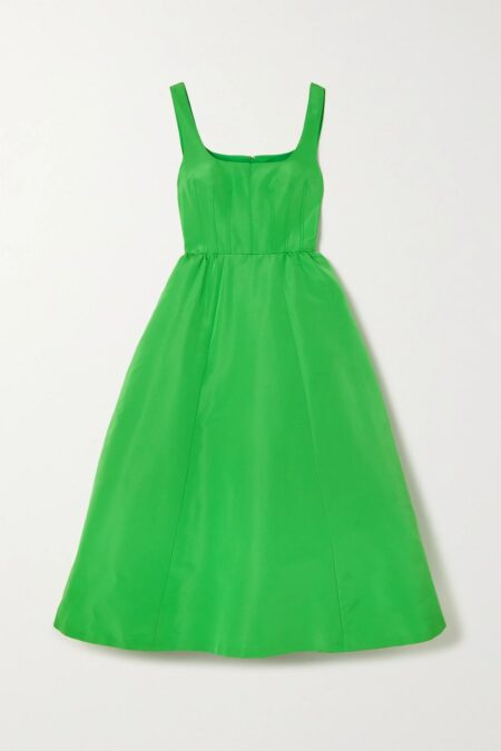  Paneled Silk-faille Midi Dress Green