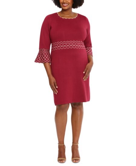  Plus  Contrast-Trimmed Bell-Sleeve Dress Fig