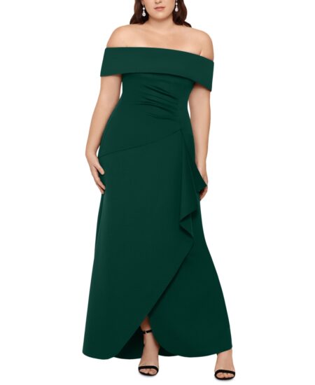  Plus  Off-The-Shoulder Gown Hunter