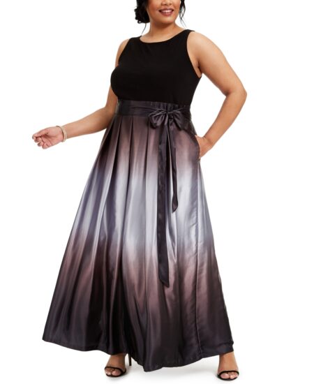  Plus  Ombre A-Line Gown Black/Silver