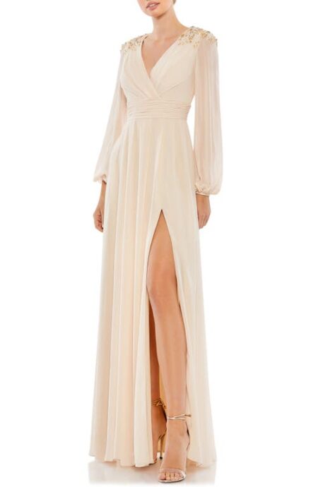  Puff Sleeve Chiffon Gown in Porcelain at Nordstrom   