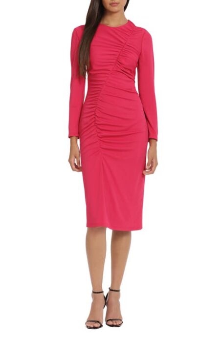  Ruched Long Sleeve Knit Dress in Bright Rose at Nordstrom   