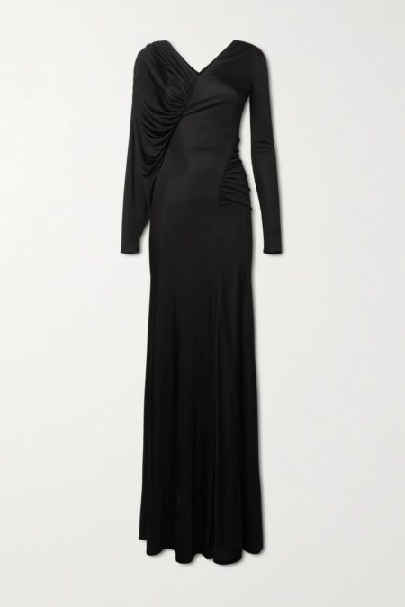   Ruched Satin-jersey Gown Black