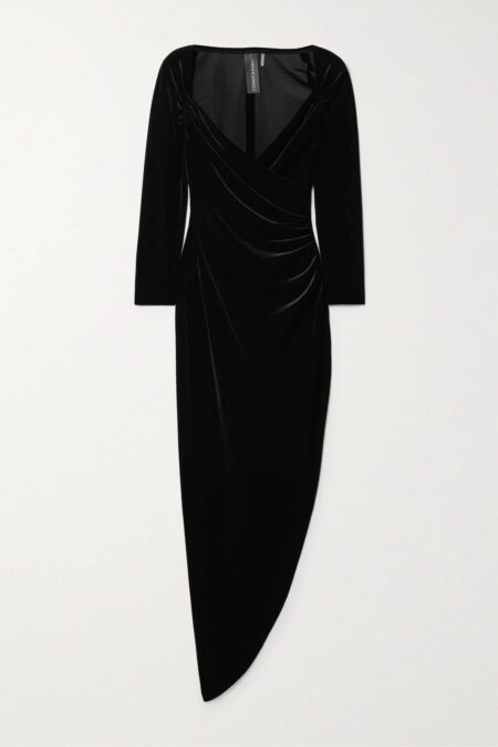   Ruched Stretch-velvet Midi Dress Black