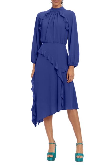  Ruffle Long Sleeve Midi Dress in Sodalite Blue at Nordstrom   