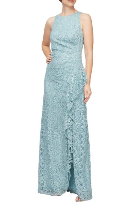  Ruffle Sequin Lace Gown in Aqua at Nordstrom   