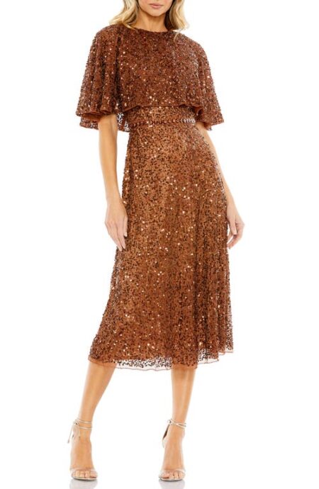  Sequin Cape Sleeve Cocktail Dress in Copper at Nordstrom   