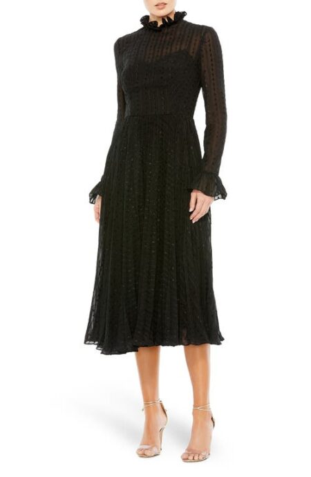  Sequin Embroidery Long Sleeve A-Line Dress in Black at Nordstrom   