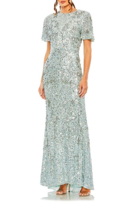  Sequin Flutter Sleeve Gown in French Blue at Nordstrom   