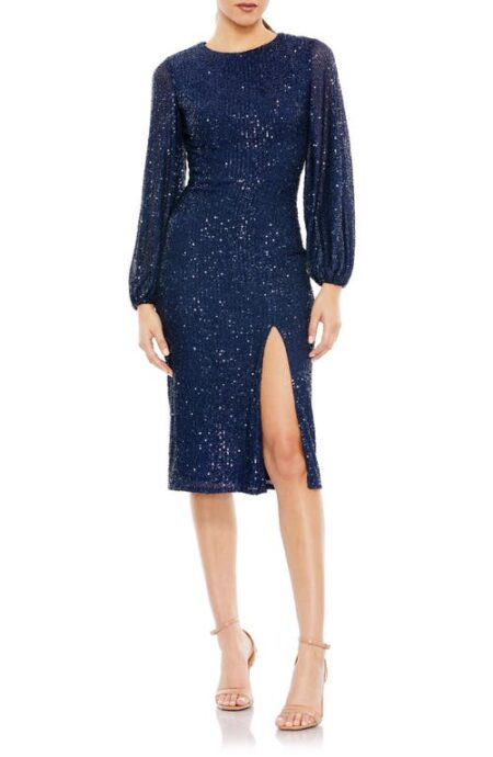  Sequin Long Sleeve Cocktail Dress in Midnight at Nordstrom   