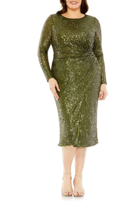  Sequin Long Sleeve Cocktail Dress in Olive at Nordstrom   W