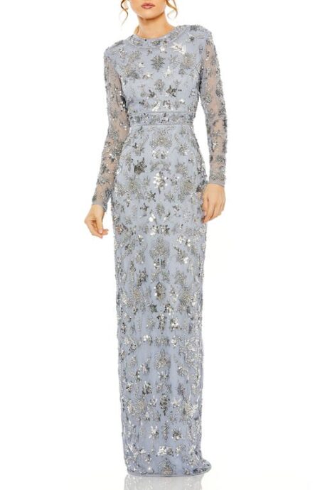  Sequin Long Sleeve Gown in Slate Blue at Nordstrom   