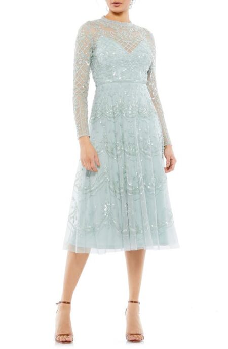  Sequin Long Sleeve Mesh Cocktail Dress in Seafoam at Nordstrom   