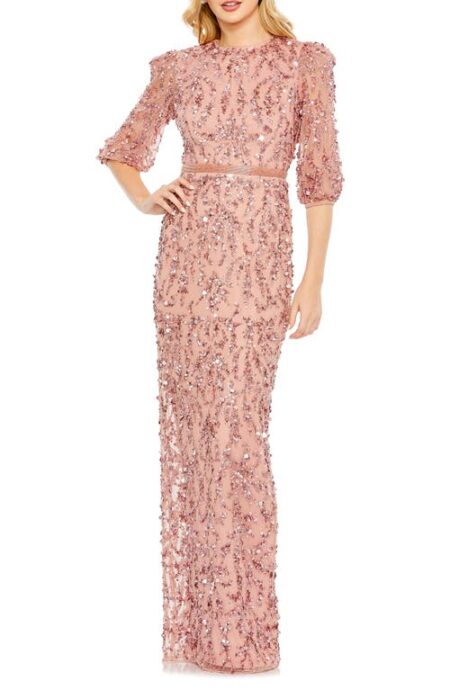  Sequin Sheer Sleeve Sheath Gown in Rosewood at Nordstrom   