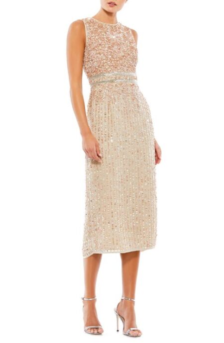  Sequin Sleeveless Sheath Midi Cocktail Dress in Beige at Nordstrom   