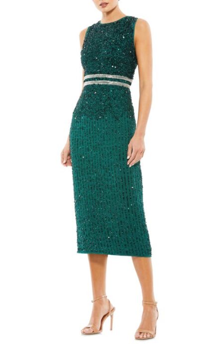  Sequin Sleeveless Sheath Midi Cocktail Dress in Deep Emerald at Nordstrom   