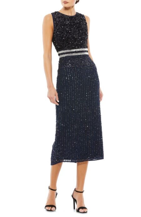  Sequin Sleeveless Sheath Midi Cocktail Dress in Navy at Nordstrom   