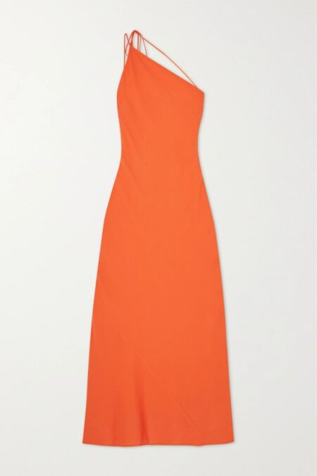   Shalom One-shoulder Crepe De Chine Maxi Dress Orange