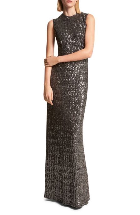  Sleeveless Sequin A-Line Gown in Gunmetal at Nordstrom   