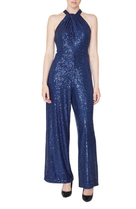  Sleeveless Sequin Jumpsuit in Navy at Nordstrom   
