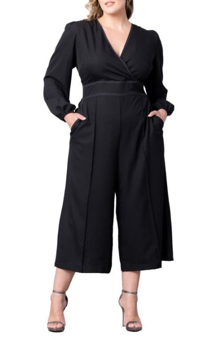  Tessa Long Sleeve Crop Jumpsuit in Black Noir at Nordstrom   