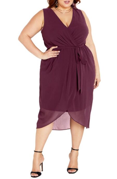  Tie Belt Faux Wrap Dress in Spiced Plum at Nordstrom   