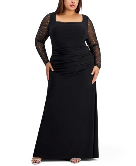  Trendy Plus  Ruched Lace-Up-Back Gown Black