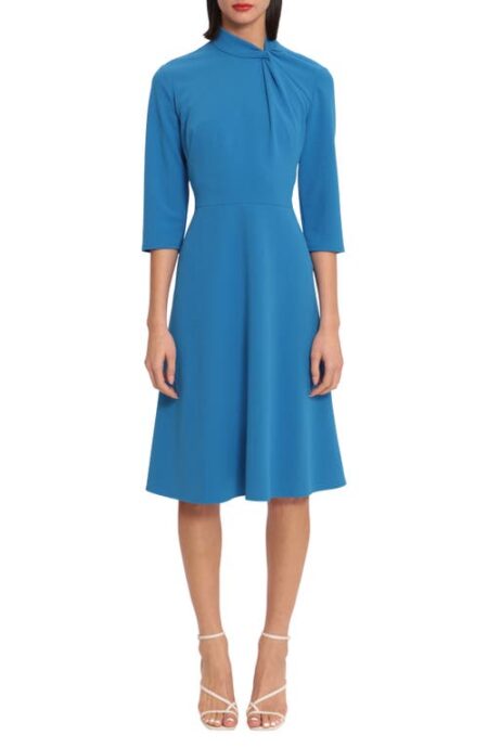  Twist Collar Fit & Flare Dress in Directoire Blue at Nordstrom   