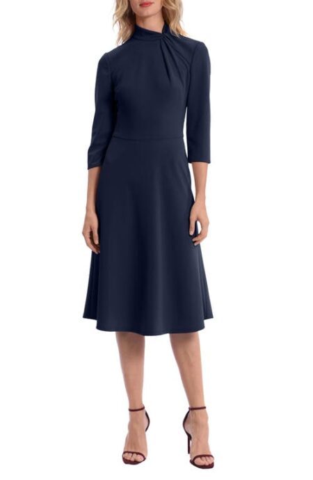  Twist Collar Fit & Flare Dress in Twilight Navy at Nordstrom   