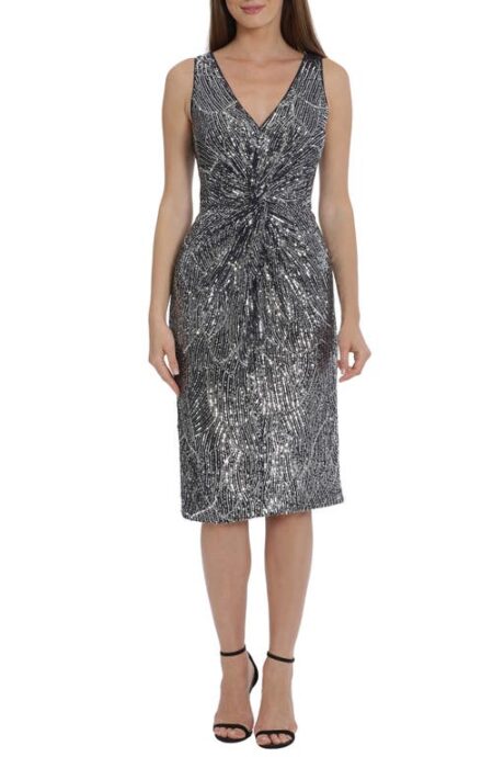  Twist Front Sequin Cocktail Dress in Navy/Silver at Nordstrom   