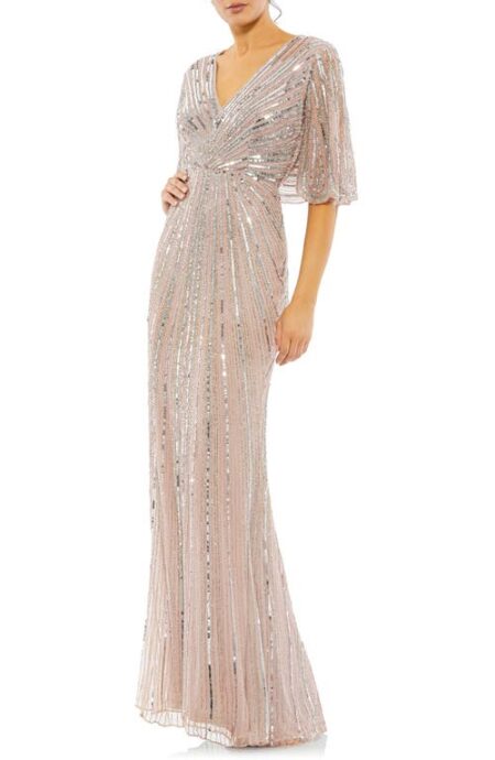  Wide Sleeve Sequin Gown in Vintage Rose at Nordstrom   