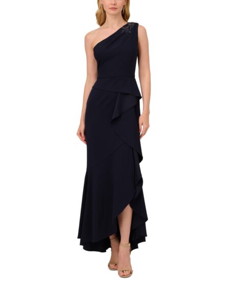  Women's Beaded One-Shoulder Gown Midnight