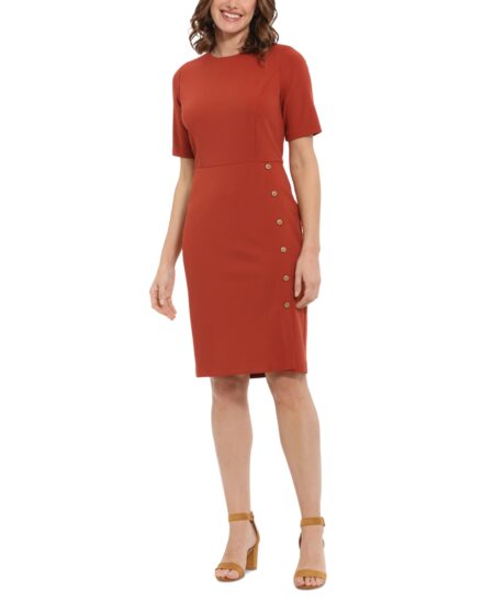  Women's Button-Trim Sheath Dress Barn Red