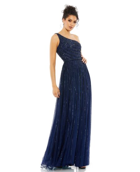Women's Embellished One Shoulder A-Line Gown Midnight