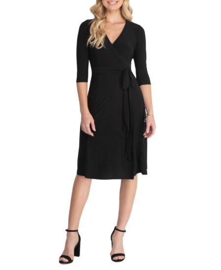  Women's Essential Wrap Dress with / Sleeves Black noir