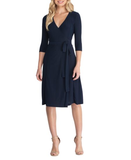  Women's Essential Wrap Dress with / Sleeves Nouveau navy